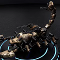 Smart Machine Mechanical Scorpion With Weapons Gold Black Design And Blue Halo Platform