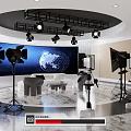 Modern Public Office Space With Open Workstations Large Screen And Bright Lighting 3d model