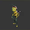 3D Cartoon Bee Character With Blue Eyes Crown Headpiece And Yellow Shoes