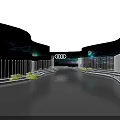 Sleek Audi Q6 Display on Modern Platform with Scenic Sky Backdrop and Reflective Surface