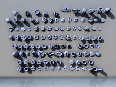 Assorted Hardware Tools Parts Neatly Arranged in Organized Layout With Various Sizes and Shapes 3d model