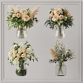 Transparent Glass Vases With Various Flowers For Home Interior Decor Arrangements
