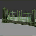 Scenic View Of Old Iron Fence With Stone Pillars On White Platform Gray Background