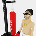 Funny Sport Boxing Doll With Red Gloves Punching Bag Black Hat And Gold Necklace