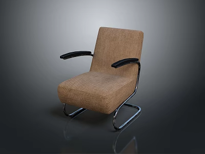 Modern Brown Fabric Accent Chair With Black Armrests And Curved Metal Frame Design 3d model