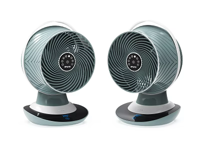 Two Modern Air Cooler Fans With Spiral Blades And Digital Control Panel 3d model