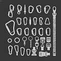 Various Metal Hardware Accessories Including Carabiner Clips D Rings Chains And Belt Buckles