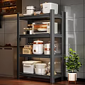 Modern Kitchen Cabinets With Open Shelves Oven Storage Containers And Green Plant