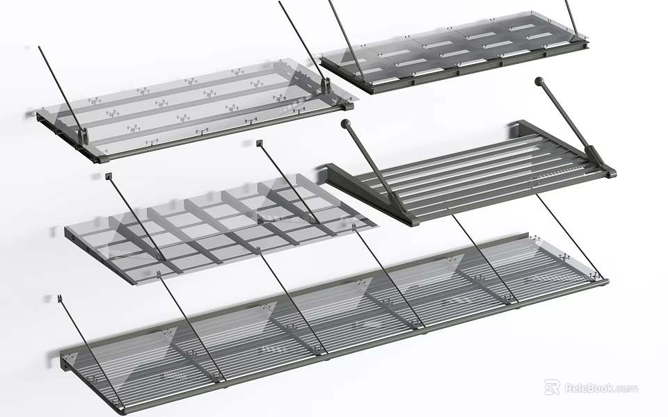 Multiple Styles of Modern Metal Awnings with Grid Patterns and Sturdy Brackets 3d model 