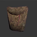 Handwoven Brown Bag With Woven Texture Red Accent String And Flap Closure 3d model