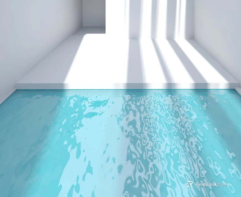 Children's Play Area With Blue Water Ripple Floor And Sunlight In White Room 3d model 