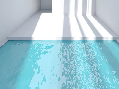 Children's Play Area With Blue Water Ripple Floor And Sunlight In White Room 3d model