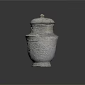 Ancient Ceramic Jar With Lid And Intricate Carved Patterns On Surface 3d model