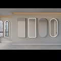 Stylish Modern Various Shaped Mirrors Hanging On Wall In Interior Space