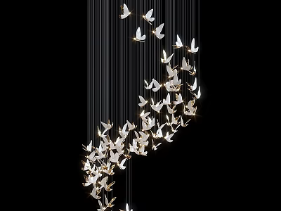 Modern Artistic Bird Shaped Chandelier With White Flying Bird Designs Hanging In Curve 3d model