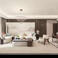 Bright Modern Dining And Living Room With Round Marble Table Cozy Chairs And Side Cabinets