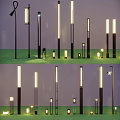 Outdoor Garden Lighting Combinations With Various Illuminated Lamp Posts Of Different Heights And Designs