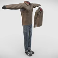 Brown Knitted Shirt And Blue Jeans On Mannequin With Hanging Garment