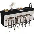 Modern Bar Countertop with Three Bar Stools Fruits Vase Sink and Faucet
