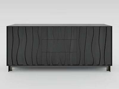 Modern Console Cabinet And Side Cabinet With Wavy Design Matte Black Finish And Metal Legs 3d model