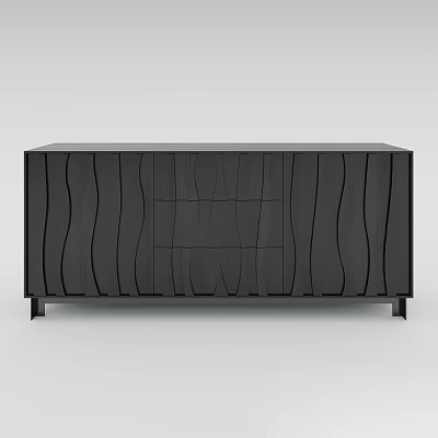 Modern Console Cabinet And Side Cabinet With Wavy Design Matte Black Finish And Metal Legs 3d model