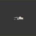 Cartoon Scene Of Single Story Building With Red Roof Front Awnings Doors And Green Lawn