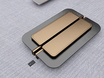 Golden Metal Cabinet Handle Design On Black Panel With Gray Fabric Surface 3d model