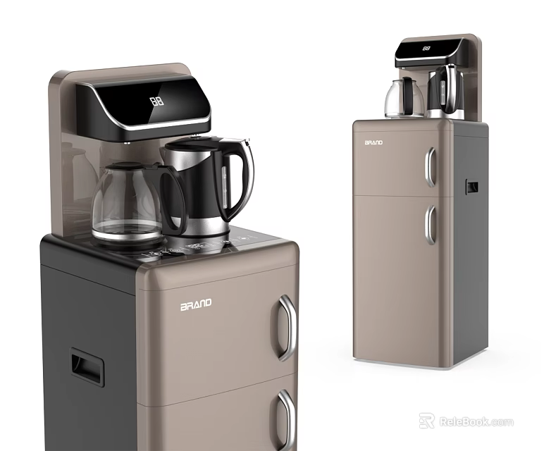 Sleek DUO Household Water Dispensers With Brown Black Cabinet Design And Water Tank 3d model 