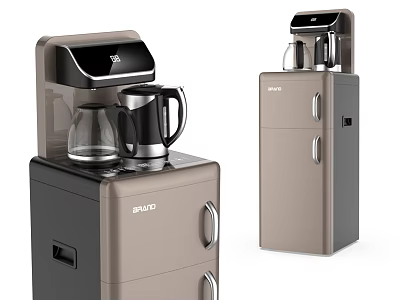 Sleek DUO Household Water Dispensers With Brown Black Cabinet Design And Water Tank 3d model