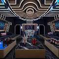 Modern KTV Interior Design With Stylish Lighting Black Sofa And Marble Floor