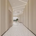 Modern Elevator Hallway Design With Wooden Walls Speckled Tiles Round Ceiling Light And Recessed Lights