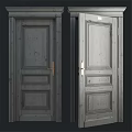 Rustic Gray Wooden Hinged Doors with Panel Design and Brass Silver Handles