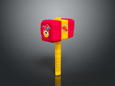 Colorful Toy Hammer With Rabbit Face Design And Yellow Handle For Kids 3d model