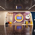 Vibrant Kindergarten Indoor Space With Circular Wall Decor Interactive Screen And Colorful Seats