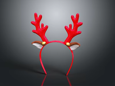 Red Antlers Sculpture Carving Headband With Golden Bells Festive Shiny Decorative Design 3d model