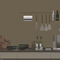 Stylish Kitchen Utensils Hanging On Wall With Wooden Cutting Boards Bowls Glass Jars And Appliances
