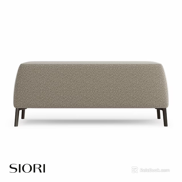 Light Gray Textured Upholstered Sofa Bench With Modern Black Legs Design 3d model 
