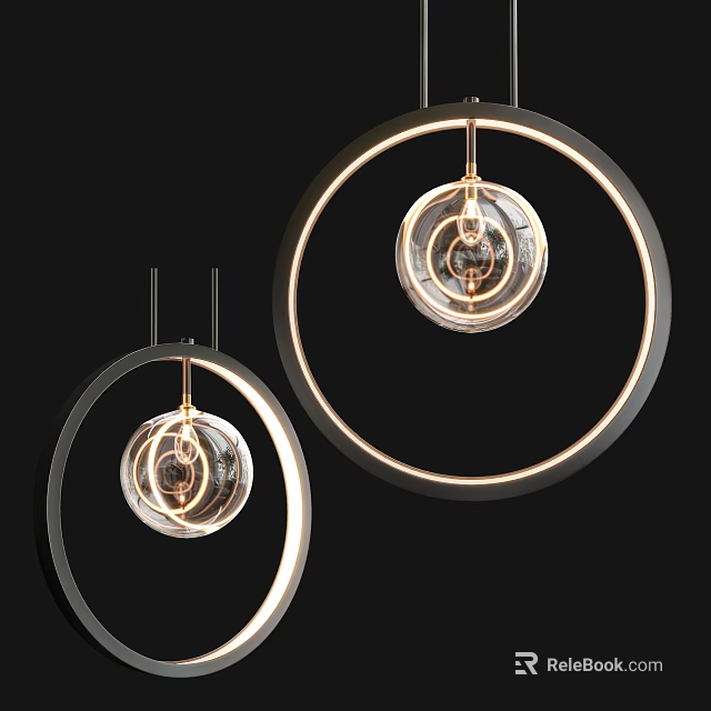 Modern Circular Pendant Lights With Sleek Metal Frames And Transparent Glass Bulbs 3d model 