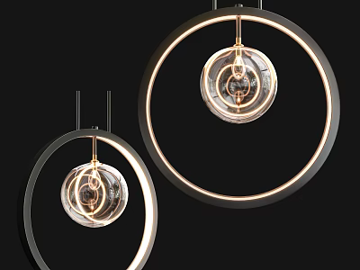 Modern Circular Pendant Lights With Sleek Metal Frames And Transparent Glass Bulbs 3d model