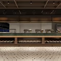 Modern Restaurant Buffet Dining Area With Warming Stations And Patterned Tile Floor 3d model