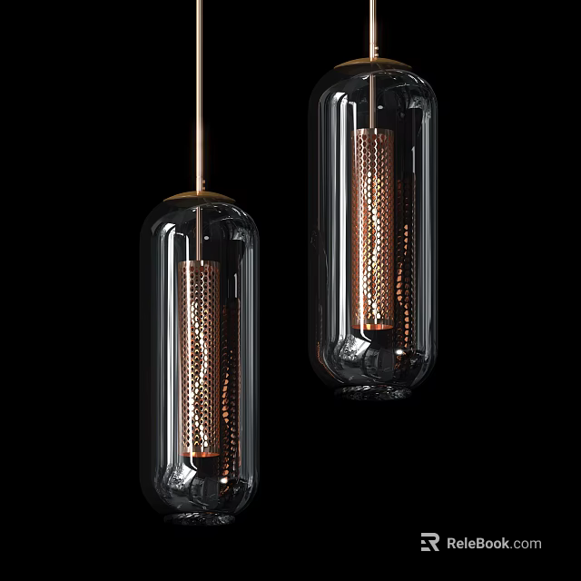 Modern Clear Glass Pendant Lights With Copper Details And Contemporary Design 3d model 