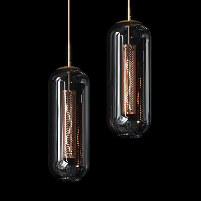 Modern Clear Glass Pendant Lights With Copper Details And Contemporary Design 3d model
