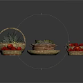 Colorful Fresh Assorted Fruits and Vegetables in Woven Baskets on White Surface