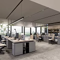 Modern Public Office Area With Spacious Desks Ergonomic Chairs Large Windows And Green Plants
