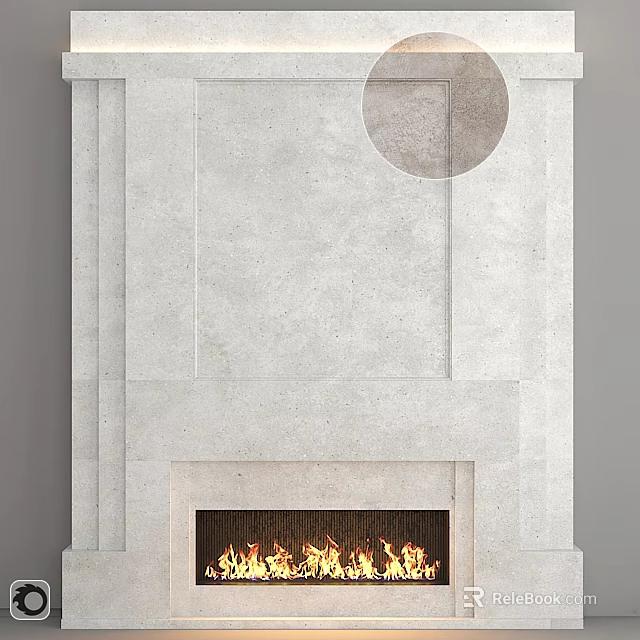 Modern Stone Fireplace Design With Burning Flames And Clean Interior Lines 3d model