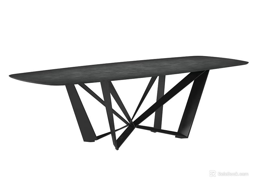 Modern Black Dining Table With Geometric Metal Legs And Unique Design 3d model 
