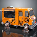 Orange Food Truck With Hamburger Hot Dog Graffiti And Mechanical Style Wheels
