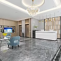 Modern Hotel Lobby Interior With Chandelier Reception Desk Marble Floor And Seating Area