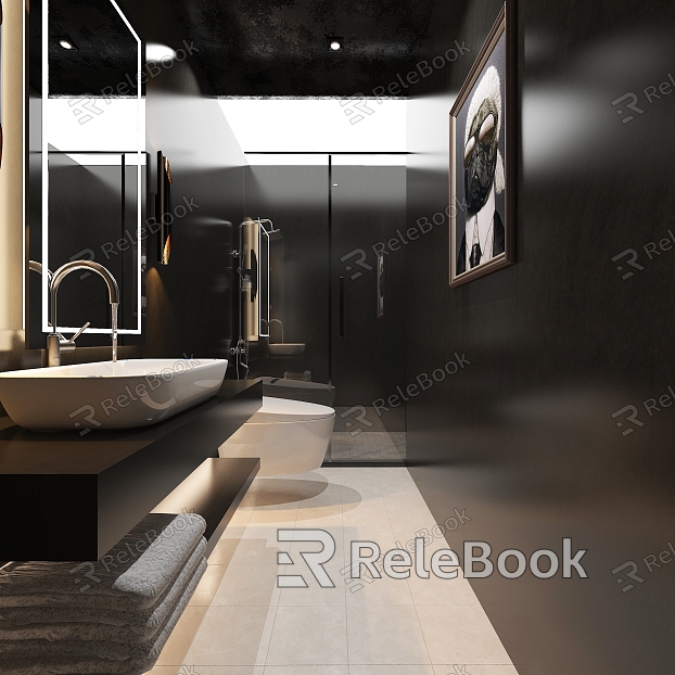 Modern Toilet Simple Minimalist Black and White Grey Dark Toilet Shower Room Hotel Model Room Villa Toilet model