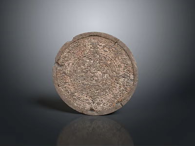 Ancient Circular Artifact With Intricate Carved Patterns On Dark Background 3d model